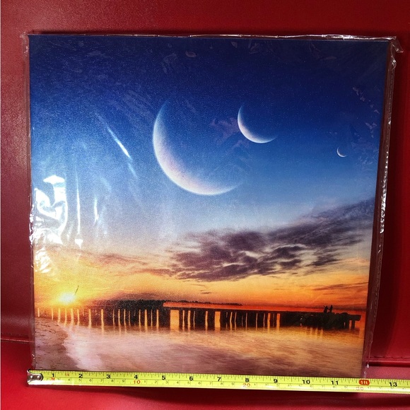 Ocean Pier Moon Sunset Canvas Print New in Package Ready to Hang 12” x 12” - Picture 3 of 4